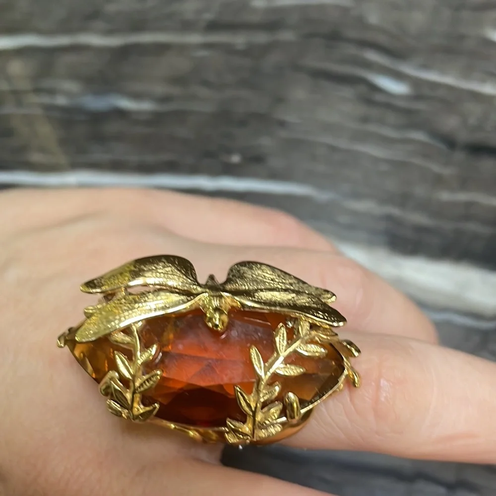 Gorgeous Cocktail Ring Dragonfly with Citrine Marquis cut